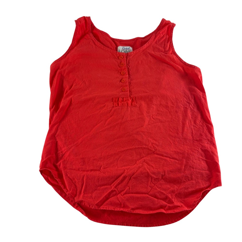 Catch ONE Womens Red 100% Cotton Sleeveless Henley Button Front Top Size M